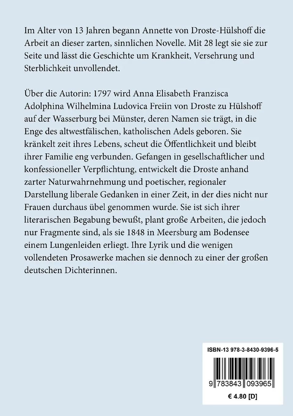 Rückseite: 9783843093965 | Ledwina | Annette von Droste-Hülshoff | Taschenbuch | 56 S. | Deutsch