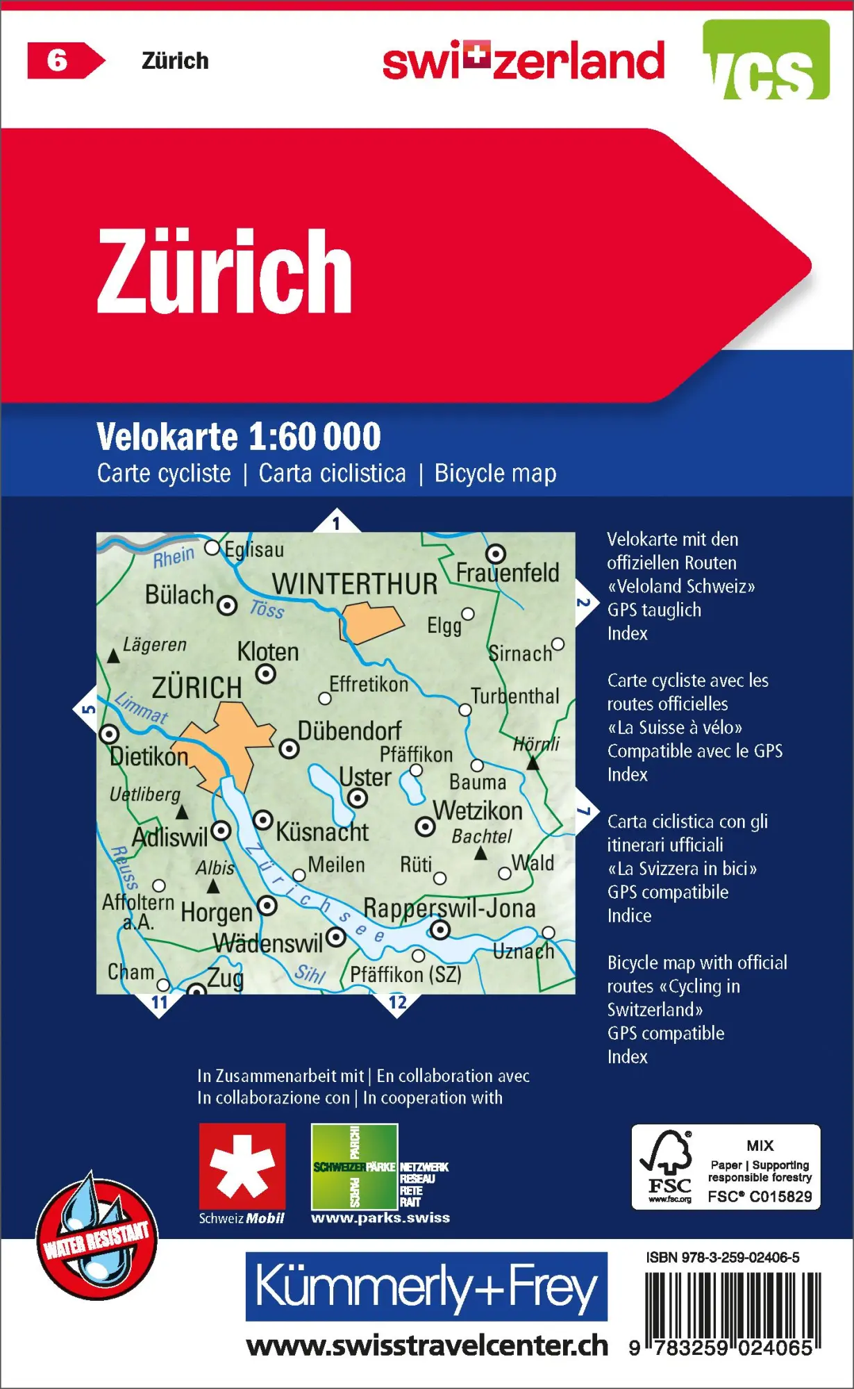 Rückseite: 9783259024065 | KuF Schweiz Radkarte 06 Zürich 1 : 60 000 | Mit Stadtplan | Deutsch