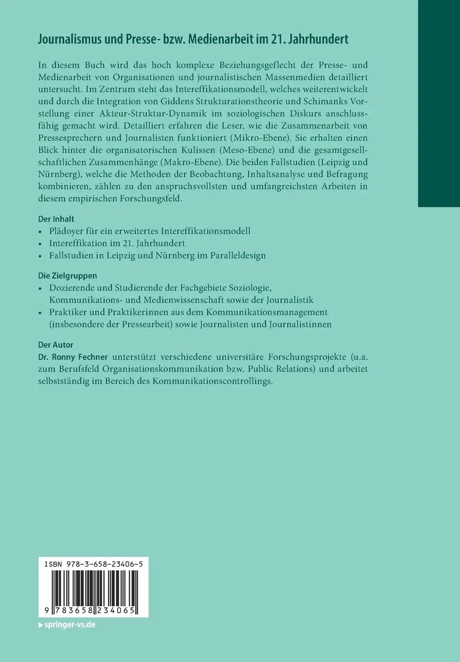 Rückseite: 9783658234065 | Journalismus und Presse- bzw. Medienarbeit im 21. Jahrhundert | Buch