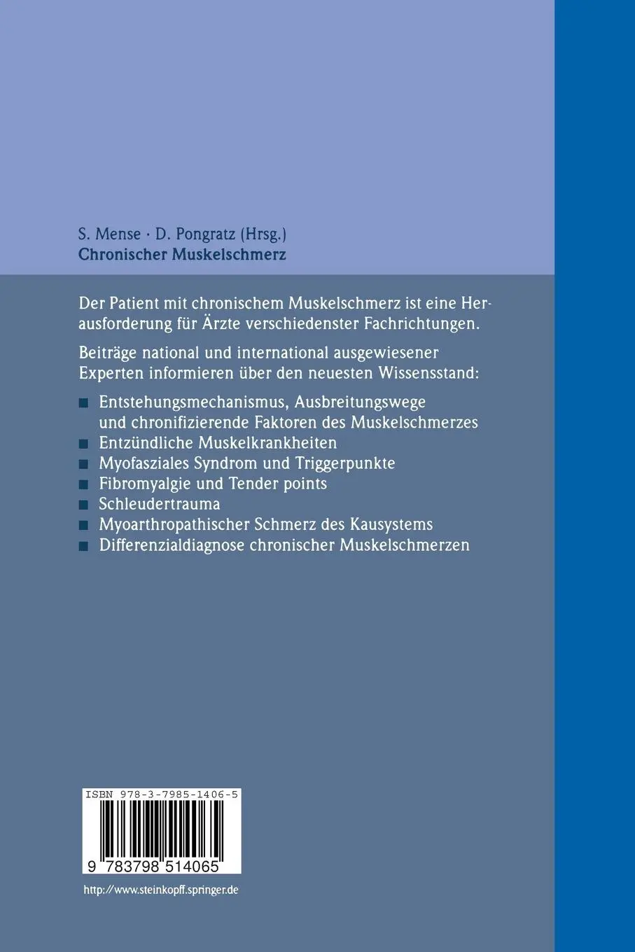 Rückseite: 9783798514065 | Chronischer Muskelschmerz | D. Pongratz (u. a.) | Taschenbuch | viii