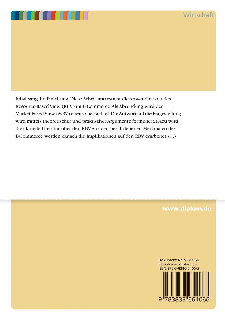 Rückseite: 9783838654065 | Die Anwendbarkeit theoretischer Strategiekonzepte im E-Commerce | Buch