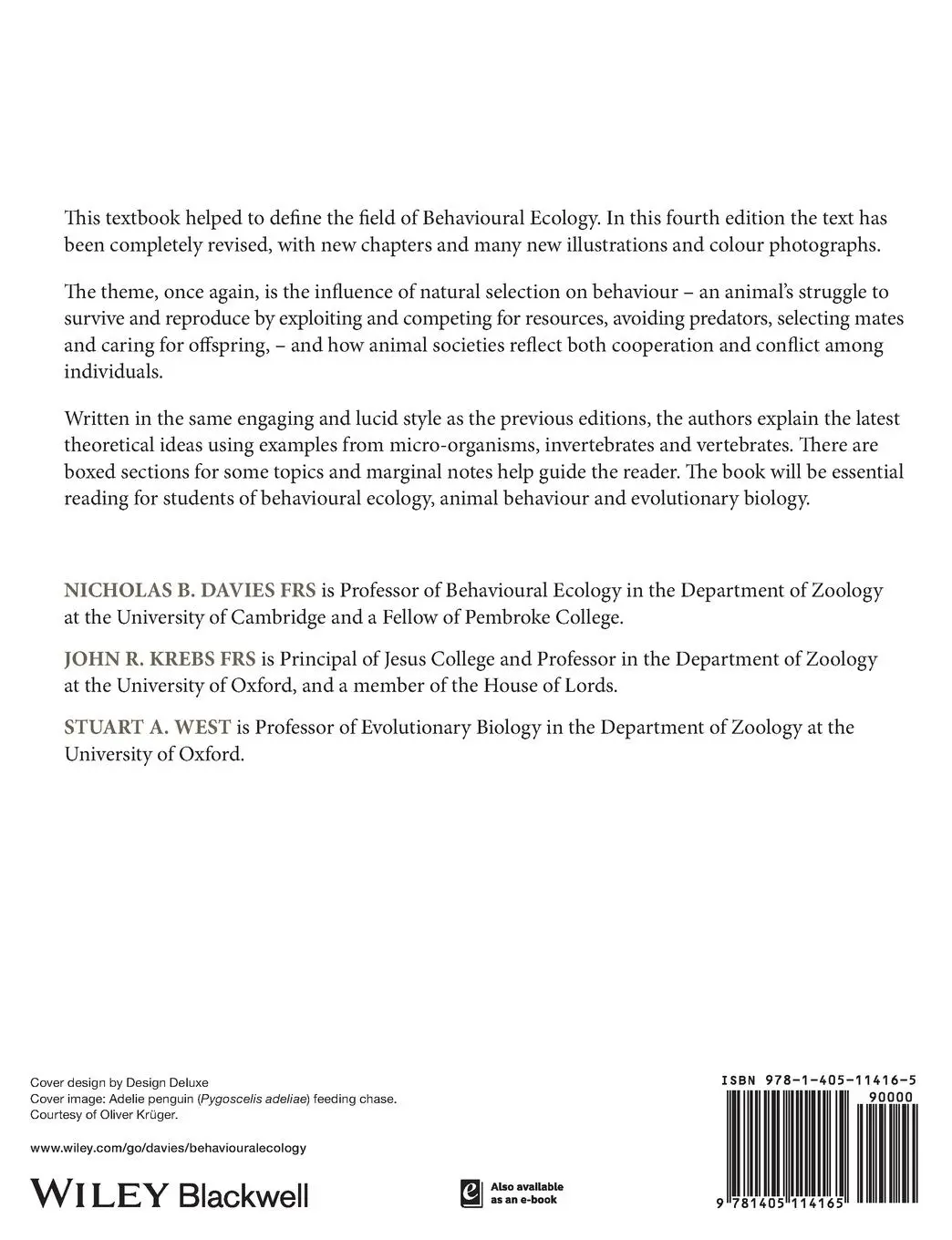 Rückseite: 9781405114165 | An Introduction to Behavioural Ecology | Nicholas B. Davies (u. a.)