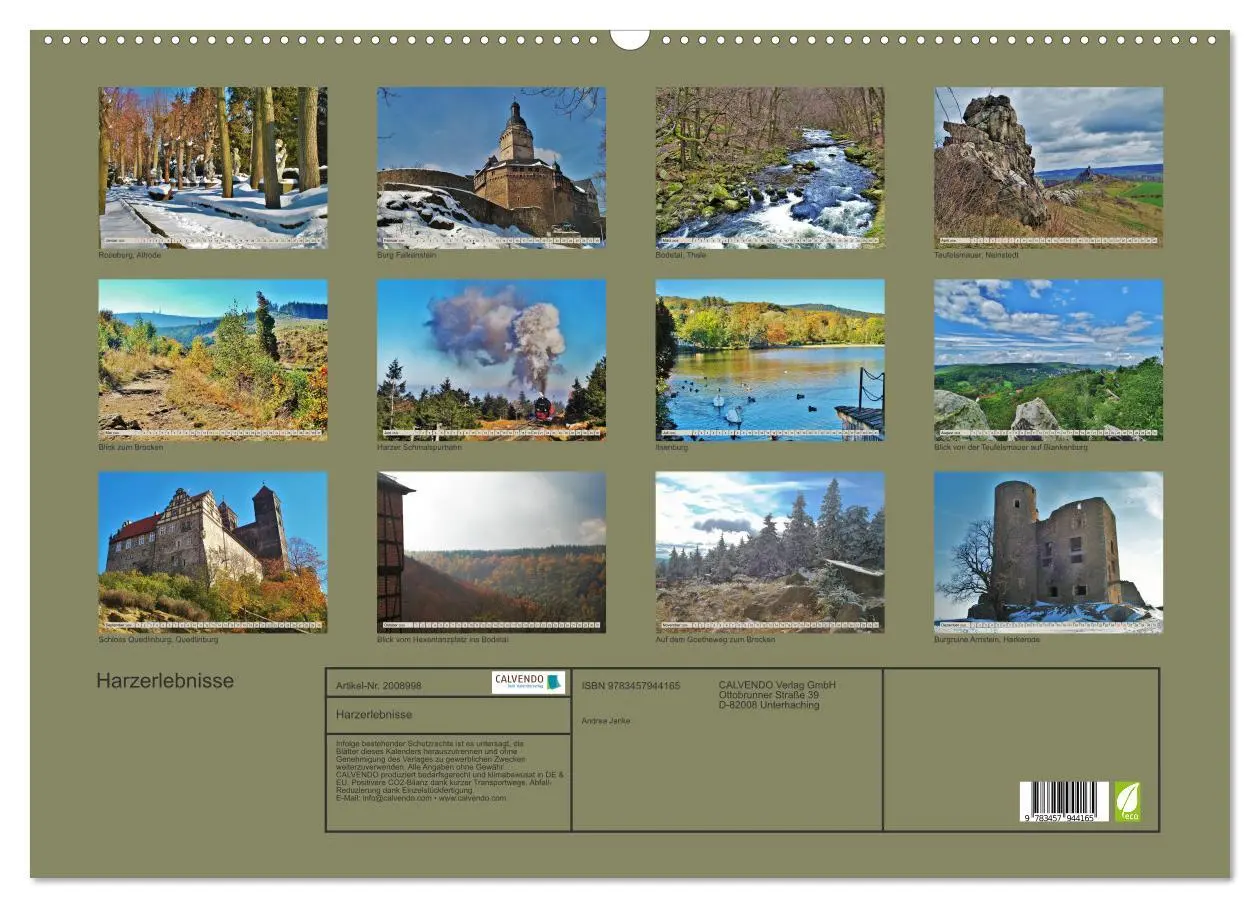 Bild: 9783457944165 | Harzerlebnisse (Wandkalender 2026 DIN A2 quer), CALVENDO...