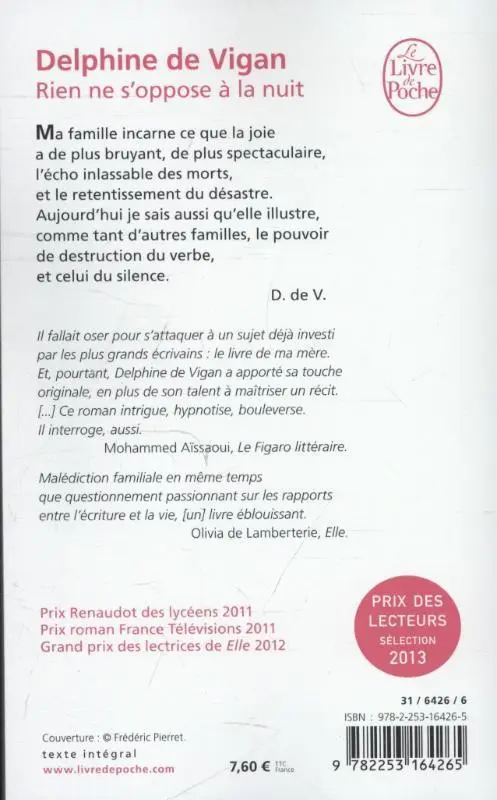 Rückseite: 9782253164265 | Rien ne s'oppose à la nuit | Delphine de Vigan | Taschenbuch | 400 S.