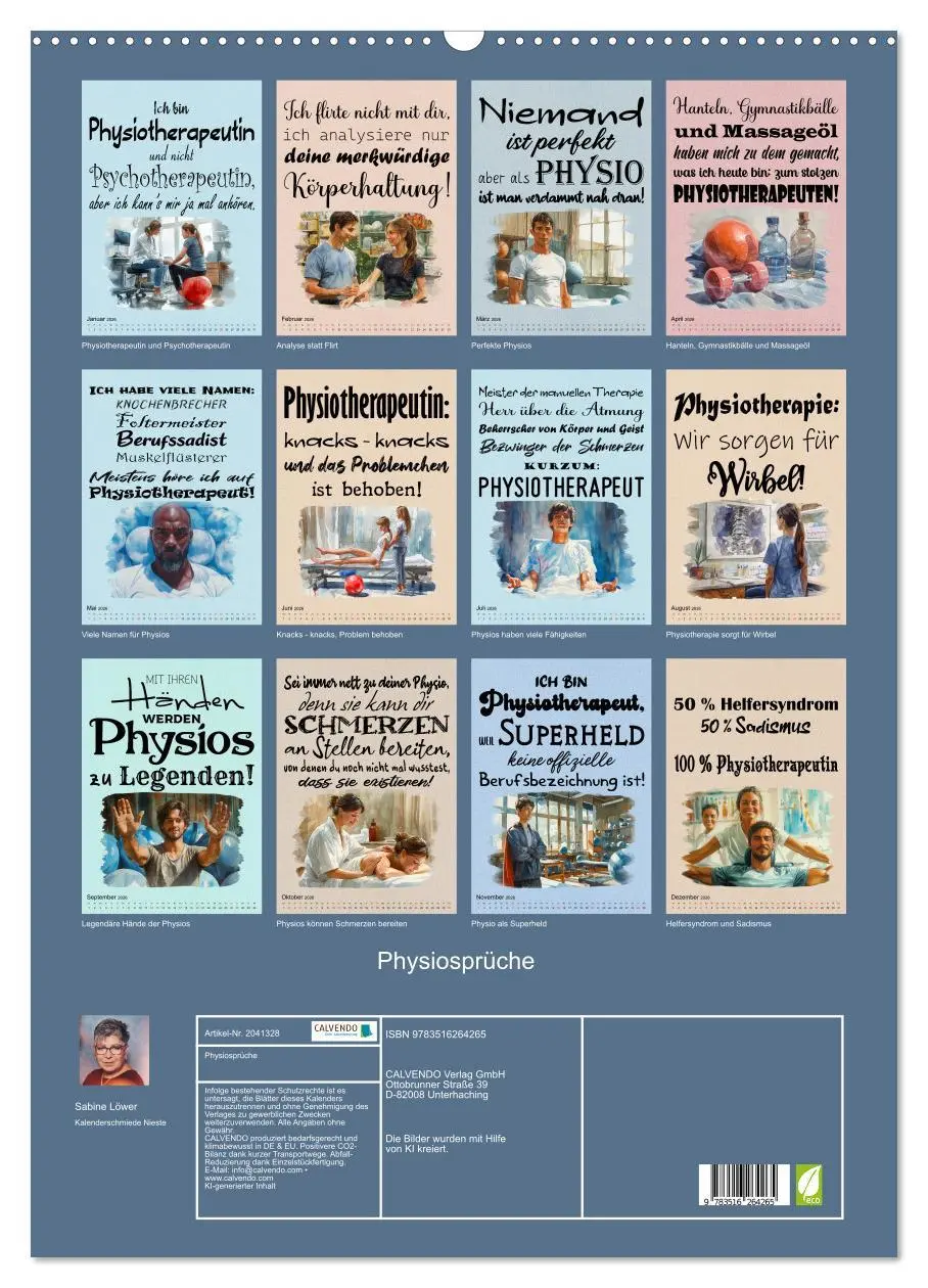 Bild: 9783516264265 | Physiosprüche (Wandkalender 2026 DIN A2 hoch), CALVENDO Monatskalender