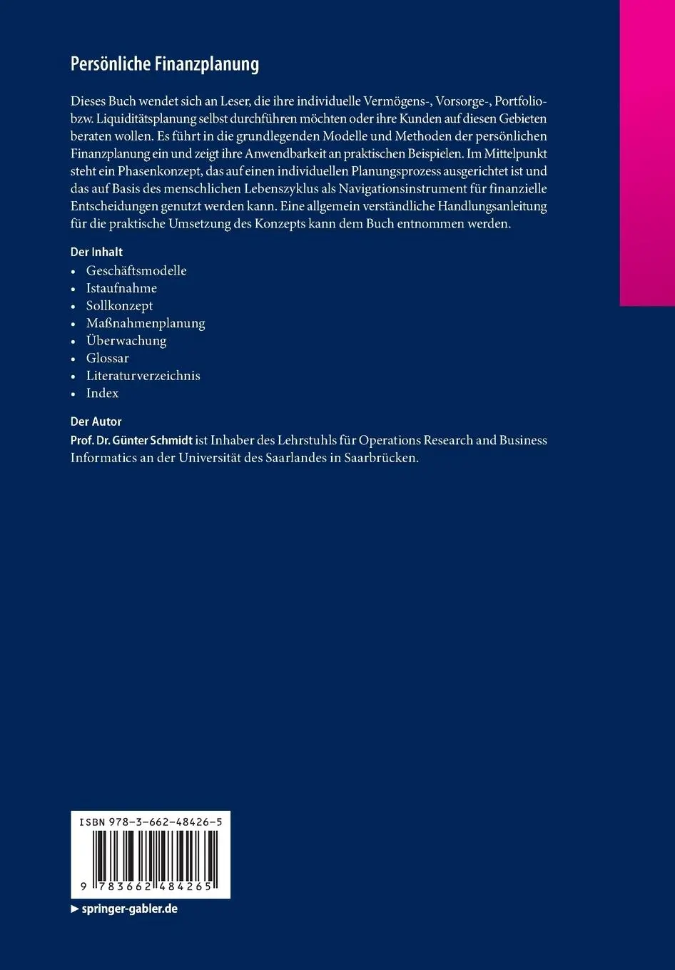 Rückseite: 9783662484265 | Persönliche Finanzplanung | Günter Schmidt | Taschenbuch | xiv | 2016