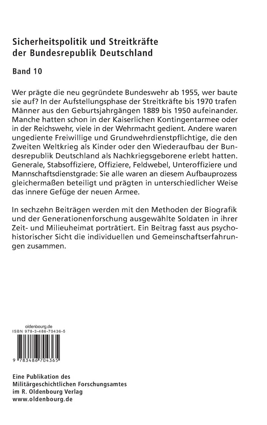 Rückseite: 9783486704365 | Militärische Aufbaugenerationen der Bundeswehr 1955 bis 1970 | Buch