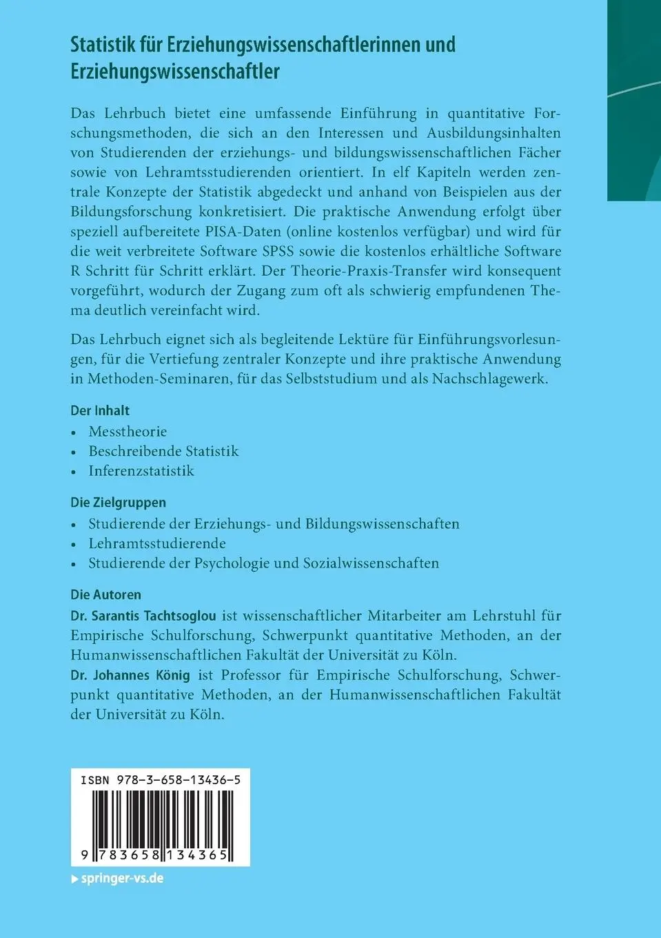 Rückseite: 9783658134365 | Statistik für Erziehungswissenschaftlerinnen und...