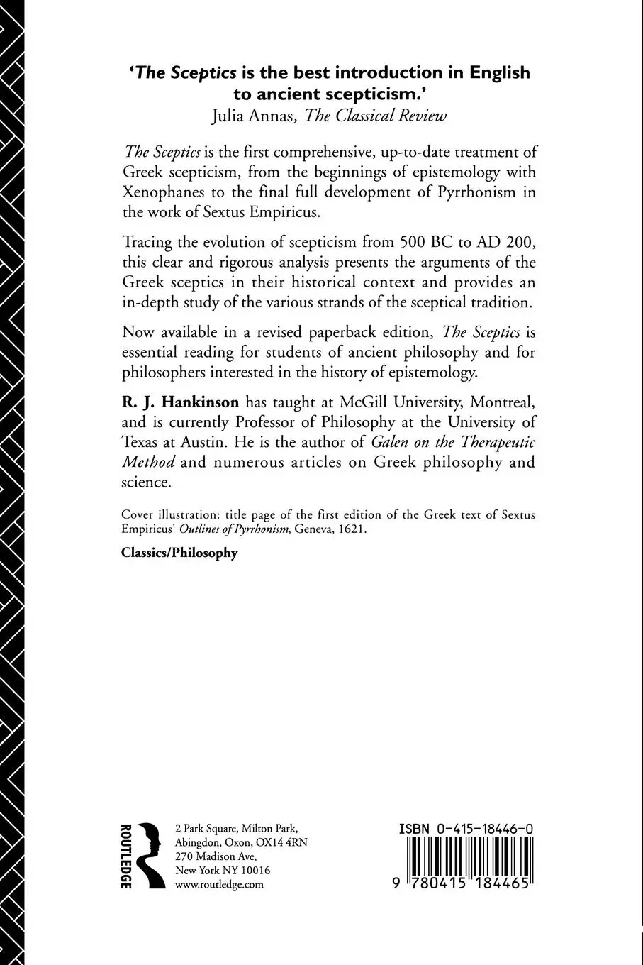 Rückseite: 9780415184465 | The Sceptics | R. J. Hankinson | Taschenbuch | Englisch | 1998