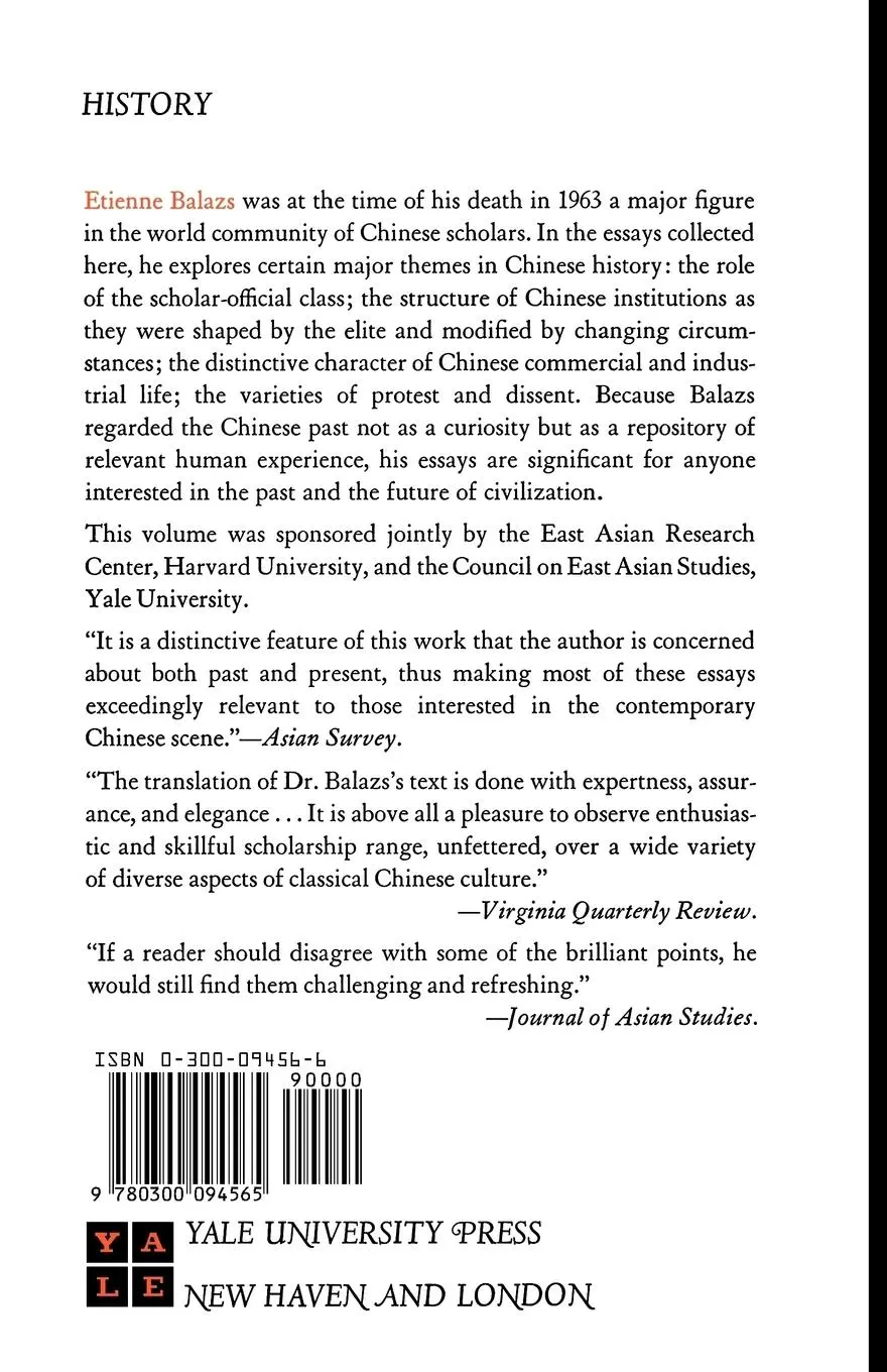 Rückseite: 9780300094565 | Chinese Civilization and Bureaucracy | Variations on a Theme | Balazs