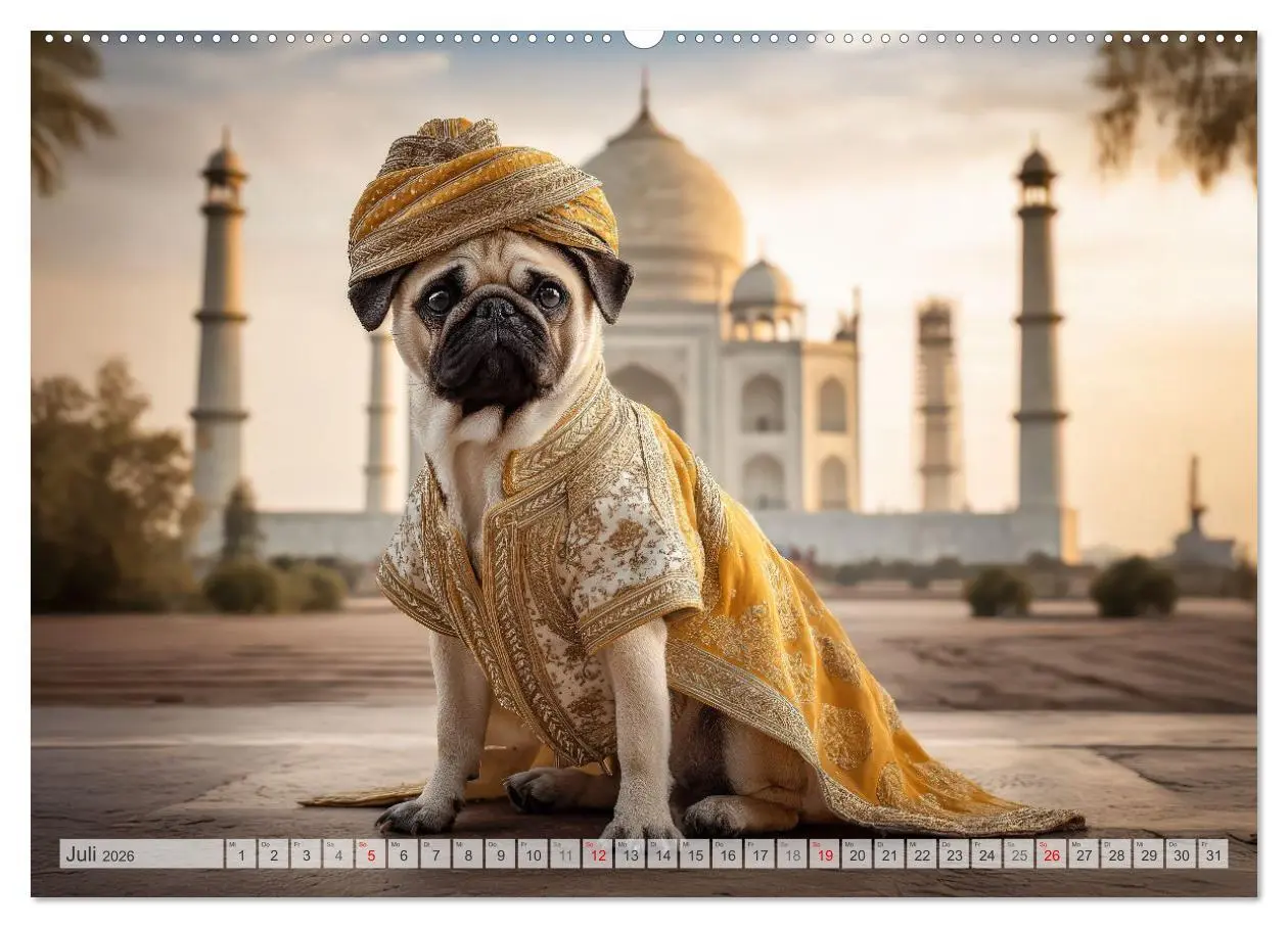 Bild: 9783516164565 | Eine Mopsige Weltreise (Wandkalender 2026 DIN A2 quer), CALVENDO...