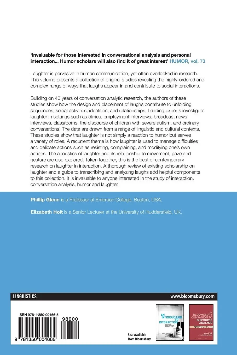 Rückseite: 9781350004665 | Studies of Laughter in Interaction | Phillip Glenn (u. a.) | Buch