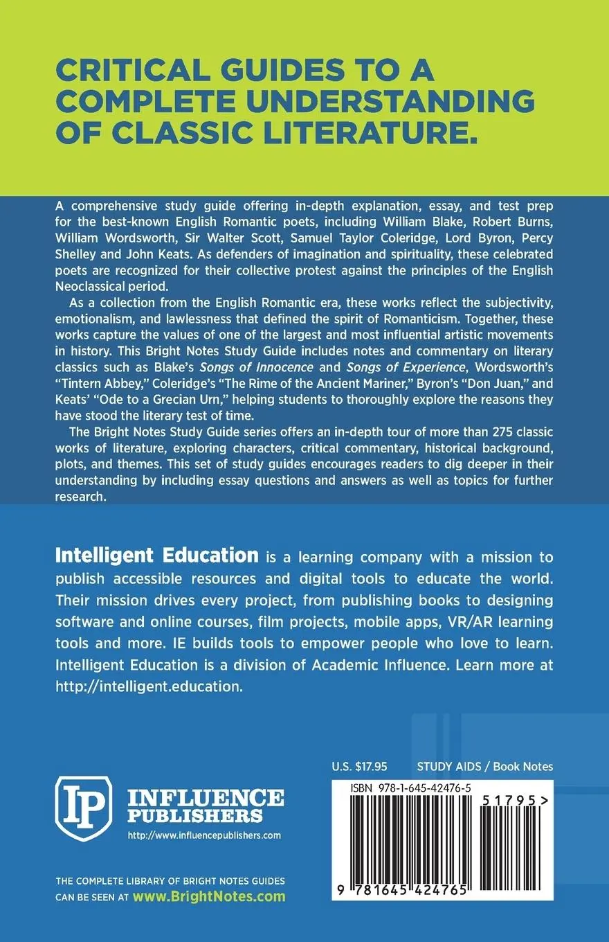 Rückseite: 9781645424765 | Study Guide to The Romantic Poets | Intelligent Education | Buch