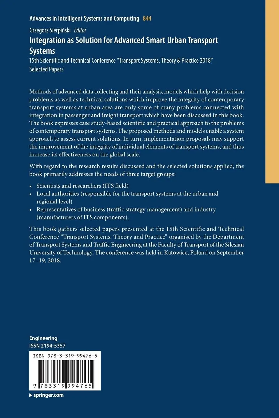 Rückseite: 9783319994765 | Integration as Solution for Advanced Smart Urban Transport Systems