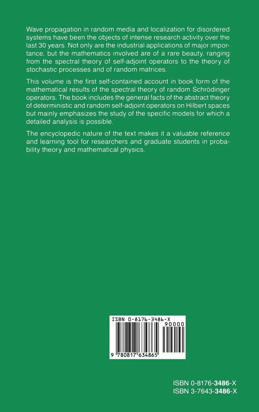 Rückseite: 9780817634865 | Spectral Theory of Random Schrödinger Operators | J. Lacroix (u. a.)