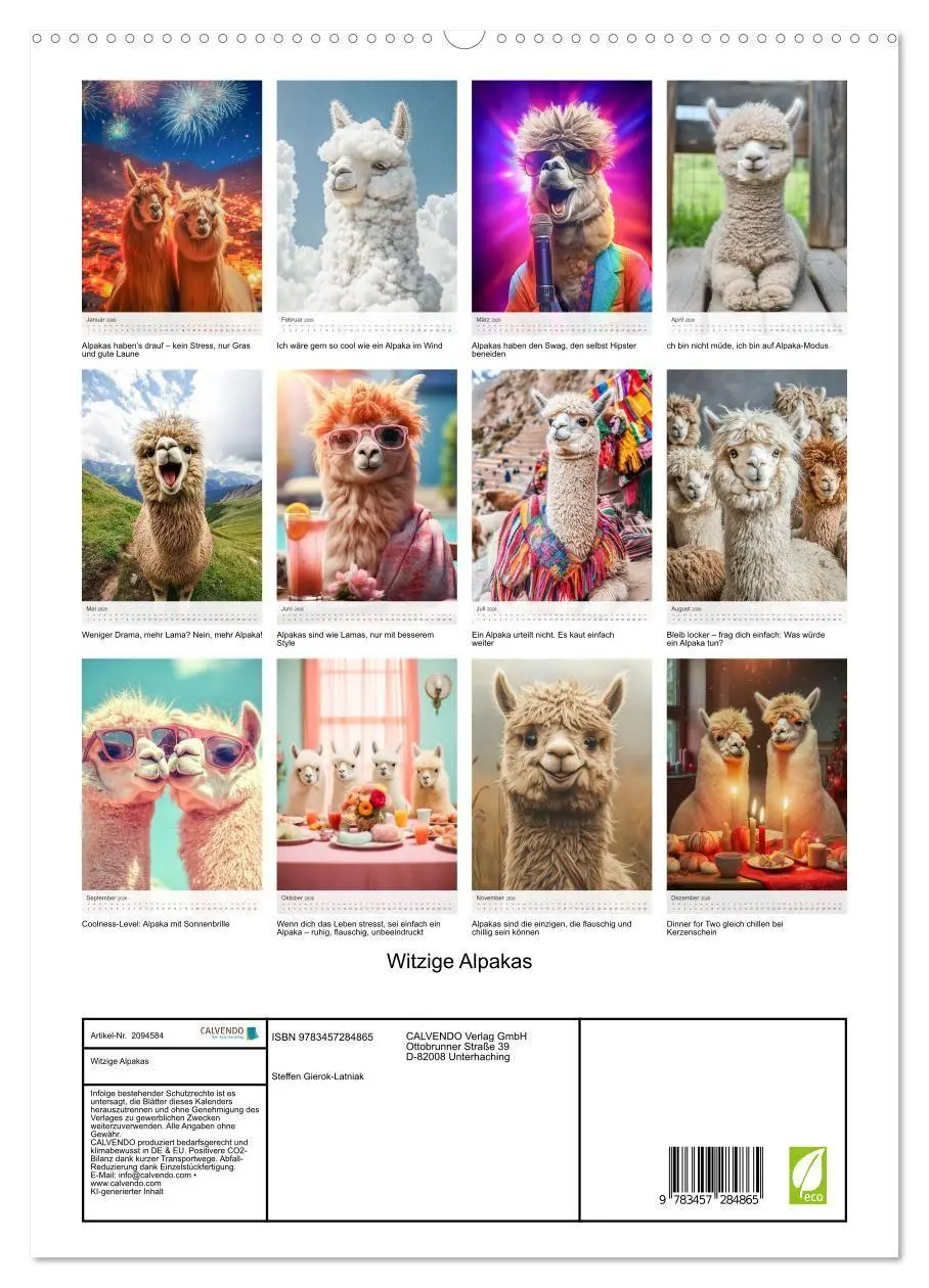Bild: 9783457284865 | Witzige Alpakas (hochwertiger Premium Wandkalender 2026 DIN A2...