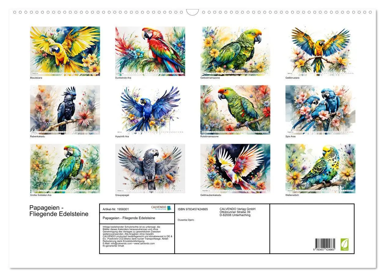 Bild: 9783457424865 | Papageien - Fliegende Edelsteine (Wandkalender 2026 DIN A2 quer),...