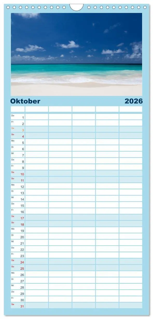 Bild: 9783516514865 | Familienplaner 2026 - Traumstrände mit 5 Spalten (Wandkalender, 21...
