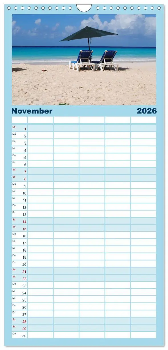Bild: 9783516514865 | Familienplaner 2026 - Traumstrände mit 5 Spalten (Wandkalender, 21...