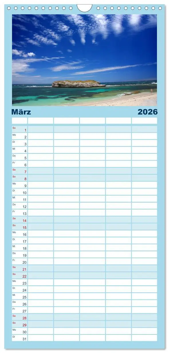 Bild: 9783516514865 | Familienplaner 2026 - Traumstrände mit 5 Spalten (Wandkalender, 21...