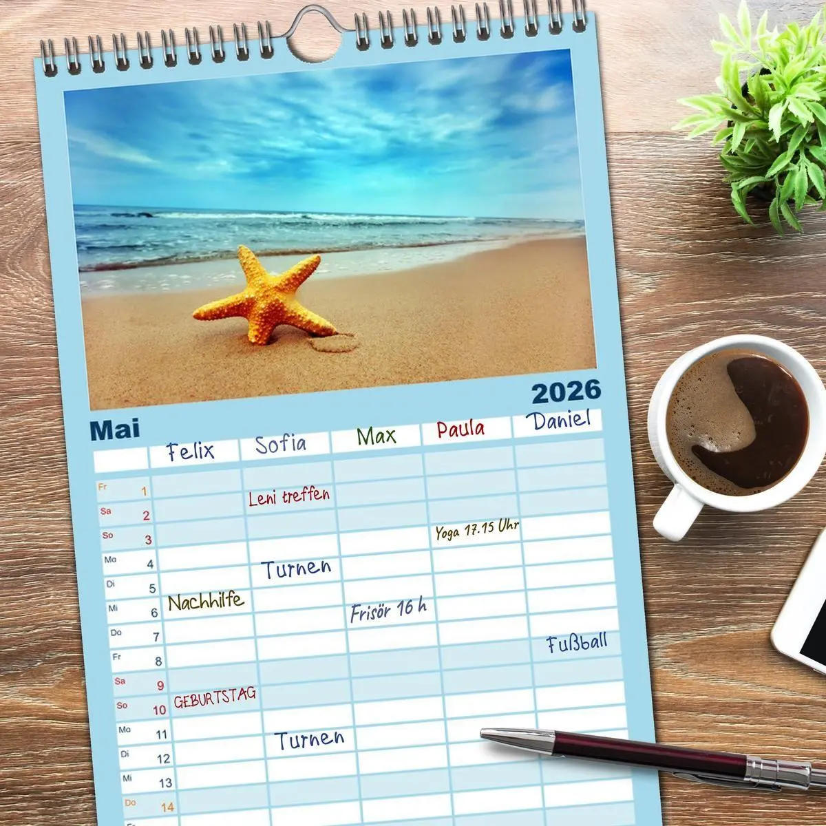 Bild: 9783516514865 | Familienplaner 2026 - Traumstrände mit 5 Spalten (Wandkalender, 21...