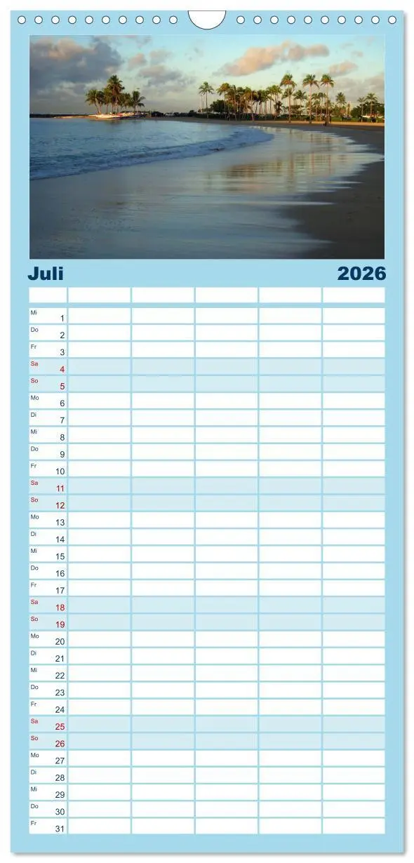 Bild: 9783516514865 | Familienplaner 2026 - Traumstrände mit 5 Spalten (Wandkalender, 21...
