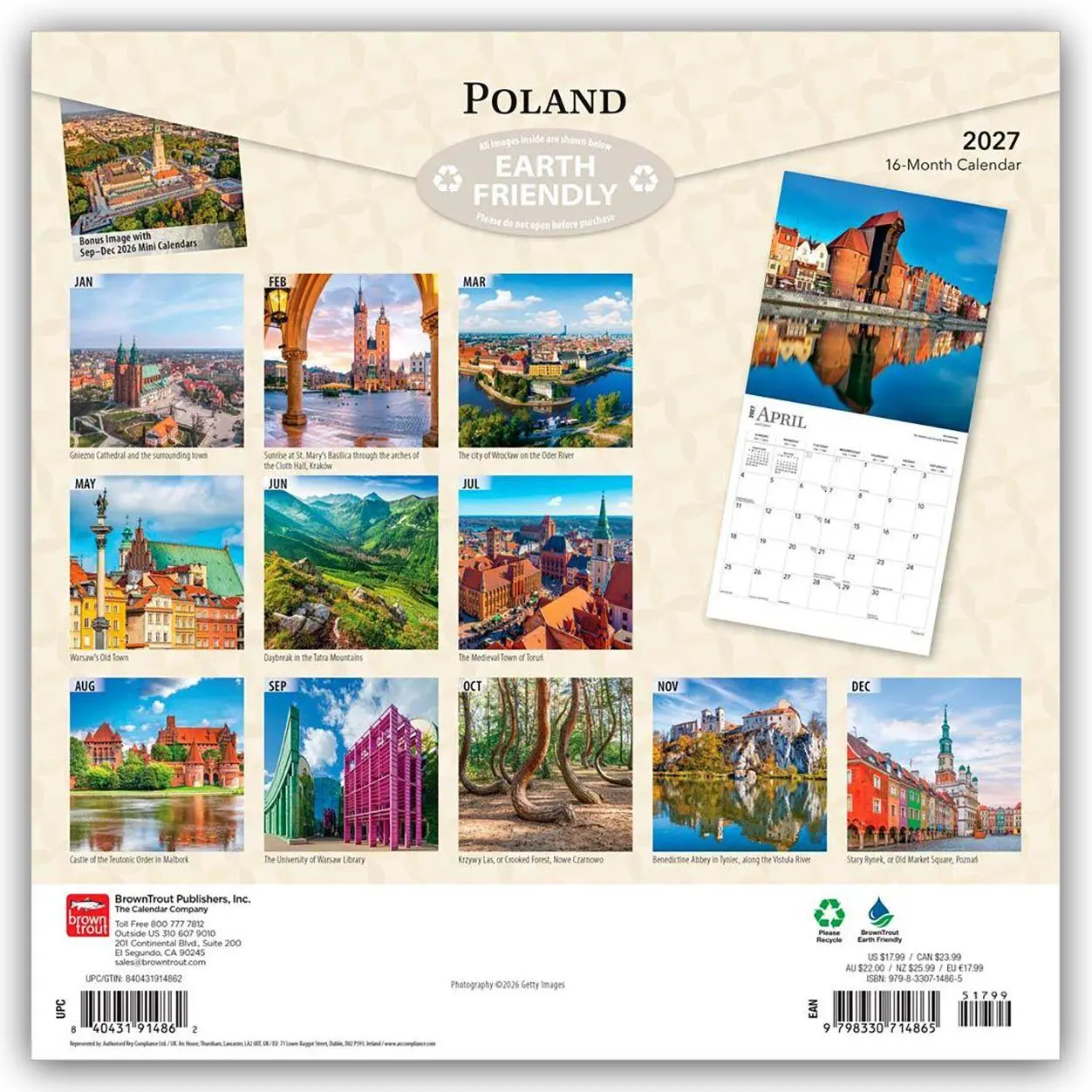 Rückseite: 9798330714865 | Poland - Polen 2027 - 16-Monatskalender | Browntrout Publishers | 2027