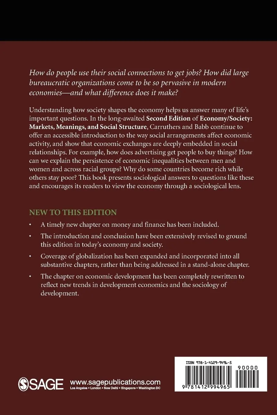 Rückseite: 9781412994965 | Economy/Society | Markets, Meanings, and Social Structure | Buch