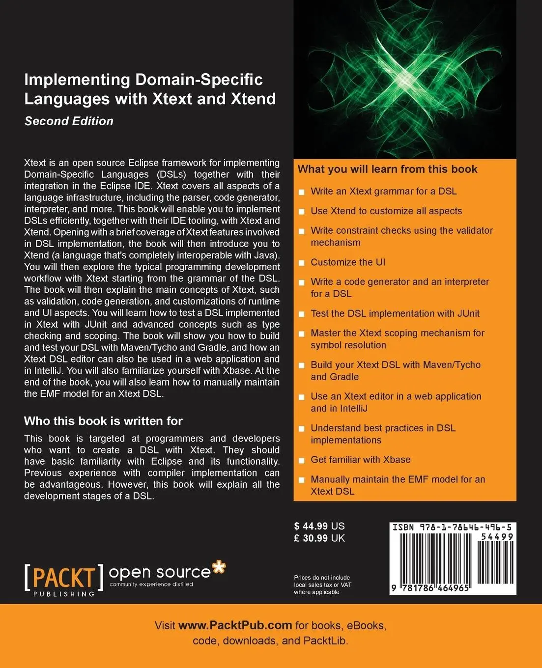 Rückseite: 9781786464965 | Implementing Domain Specific Languages with Xtext and Xtend | Bettini
