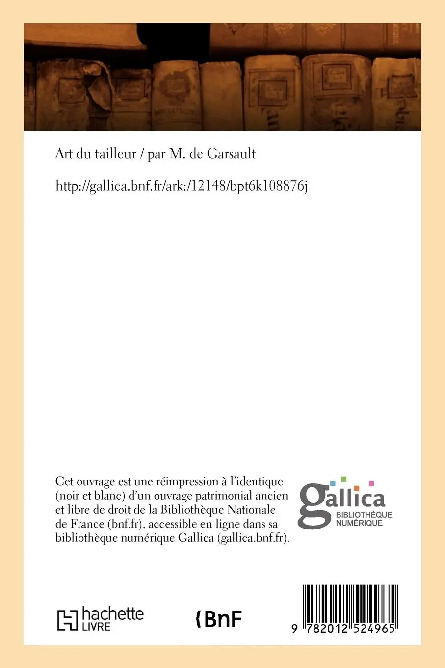 Rückseite: 9782012524965 | Art Du Tailleur (Éd.1769) | François-Alexandre Pierre de Garsault