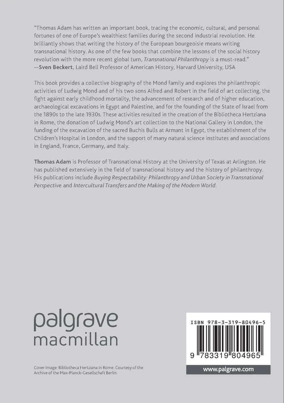 Rückseite: 9783319804965 | Transnational Philanthropy | Thomas Adam | Taschenbuch | xiii | 2018