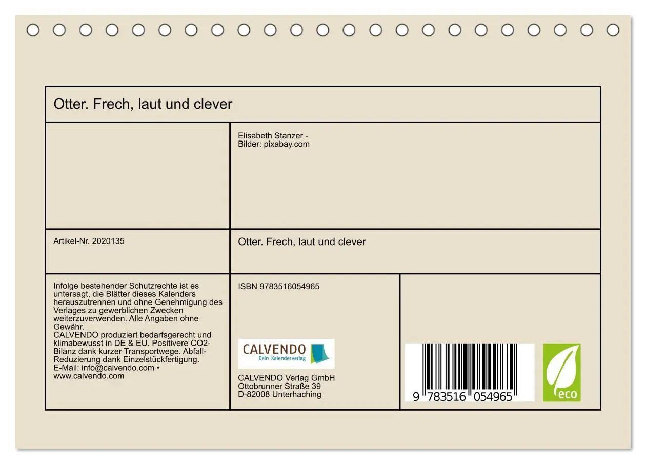 Bild: 9783516054965 | Otter. Frech, laut und clever (Tischkalender 2026 DIN A5 quer),...