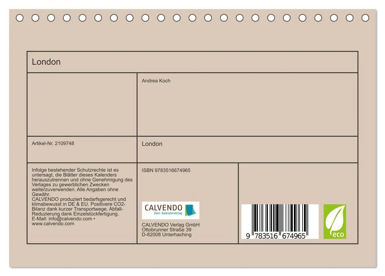 Bild: 9783516674965 | London (Tischkalender 2026 DIN A5 quer), CALVENDO Monatskalender