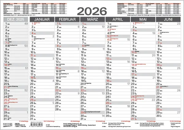 Bild: 9783731884965 | Tafelkalender A4 2026 | Korsch Verlag | Kalender | 1 S. | Deutsch