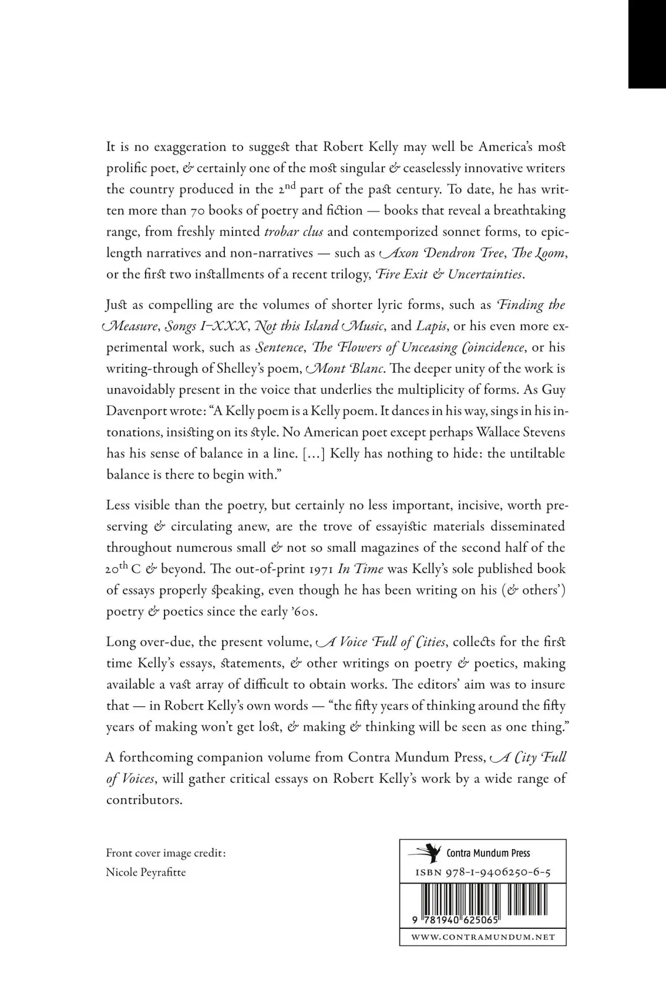 Rückseite: 9781940625065 | A Voice Full of Cities | The Collected Essays of Robert Kelly | Kelly