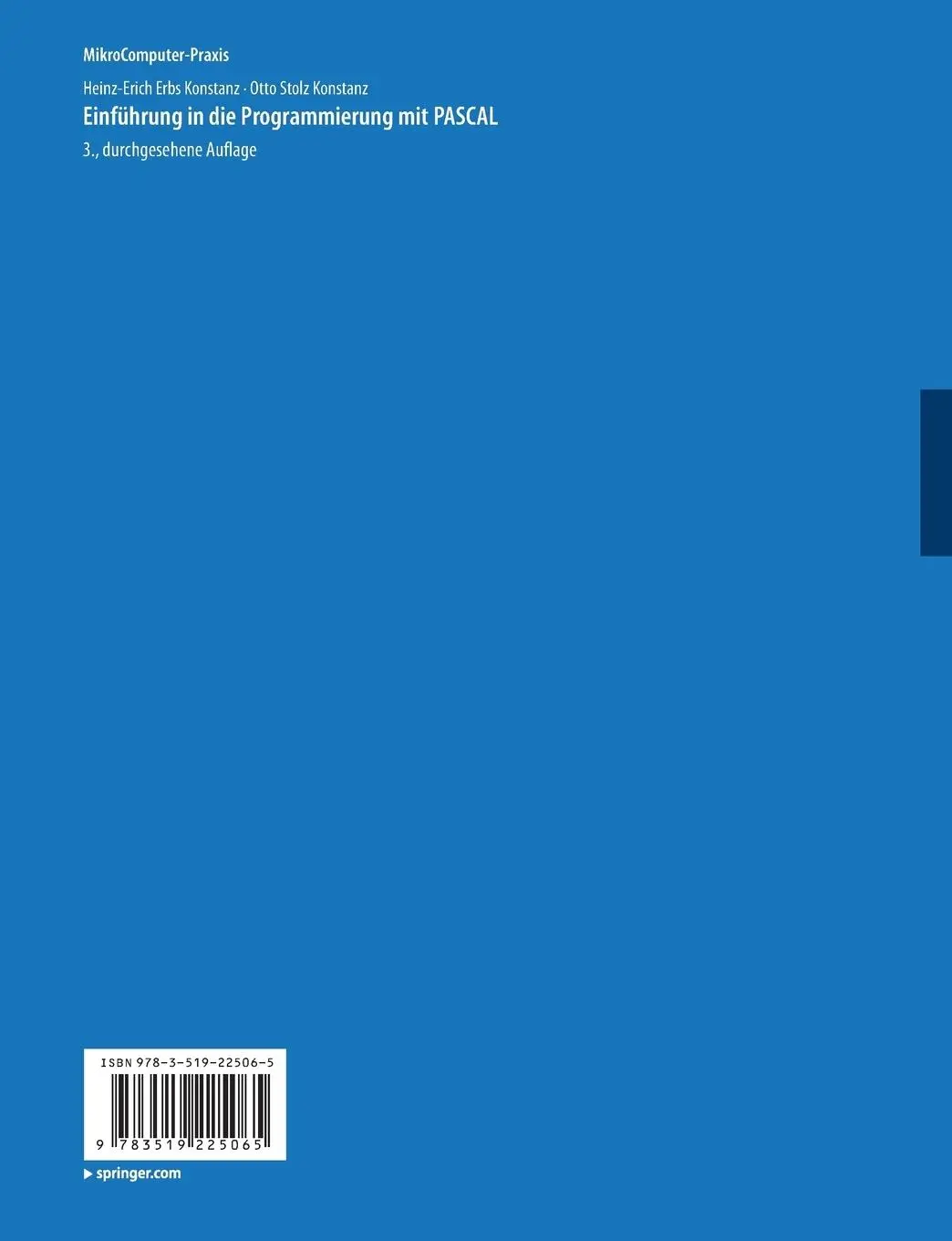Rückseite: 9783519225065 | Einführung in die Programmierung mit PASCAL | Otto Stolz (u. a.)