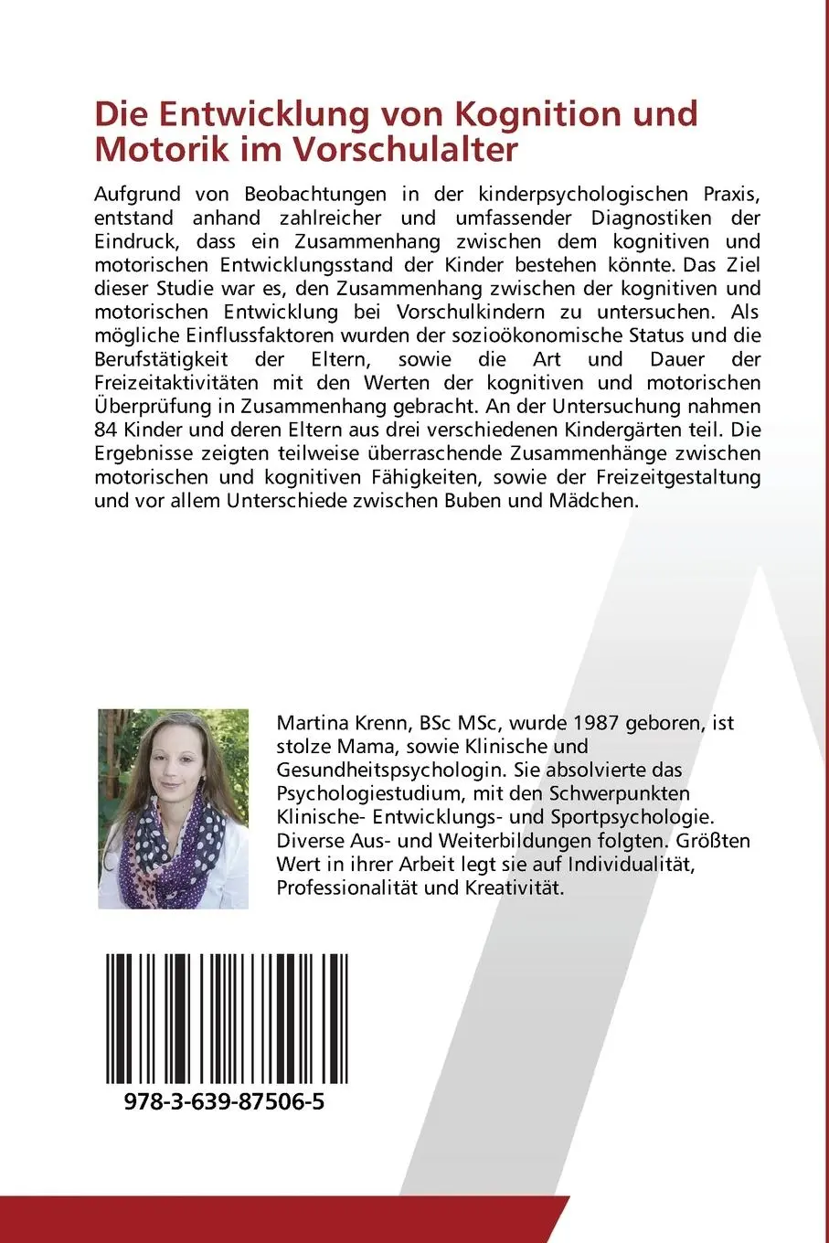 Rückseite: 9783639875065 | Die Entwicklung von Kognition und Motorik im Vorschulalter | Krenn
