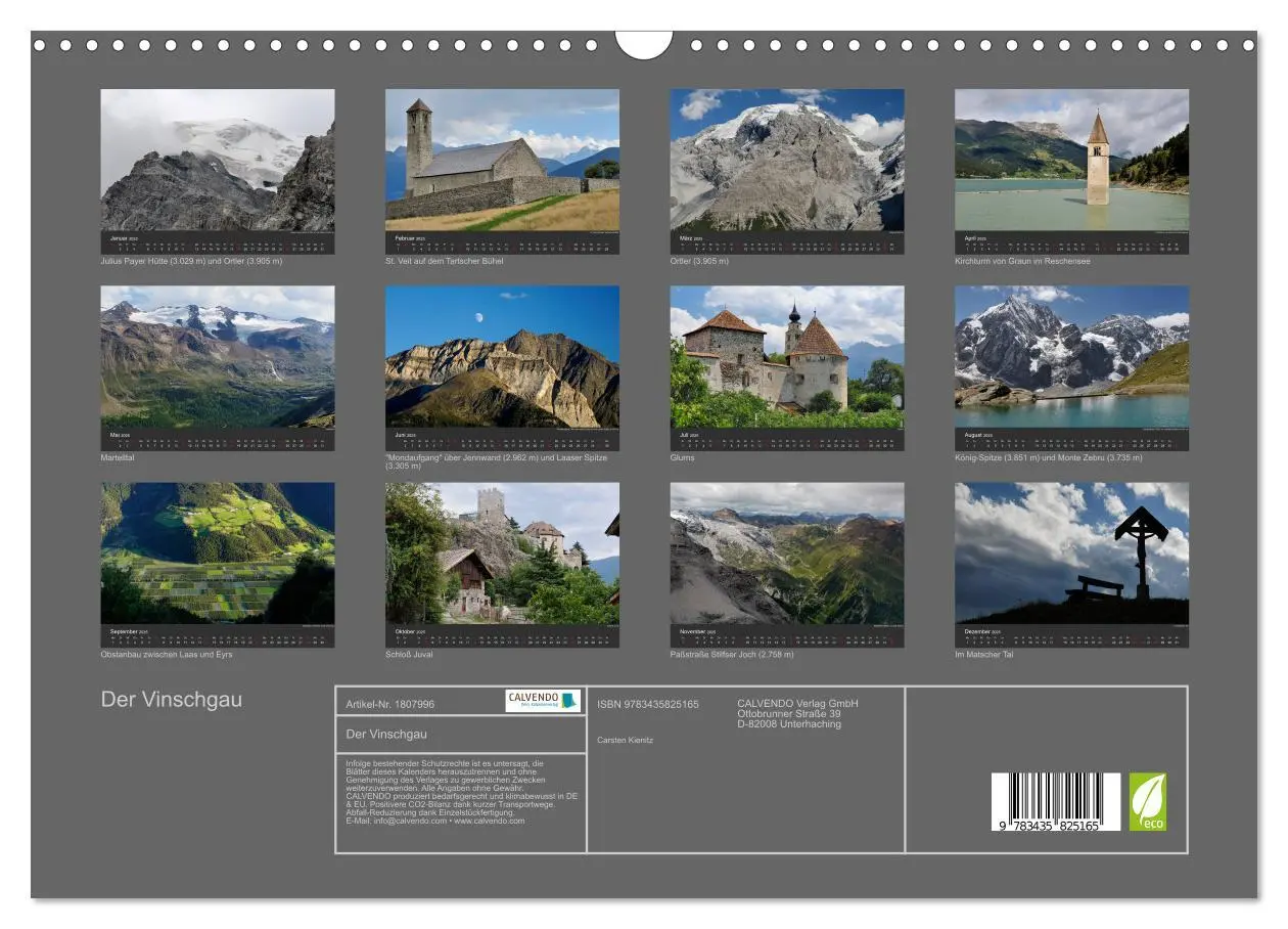 Bild: 9783435825165 | Der Vinschgau (Wandkalender 2025 DIN A3 quer), CALVENDO Monatskalender