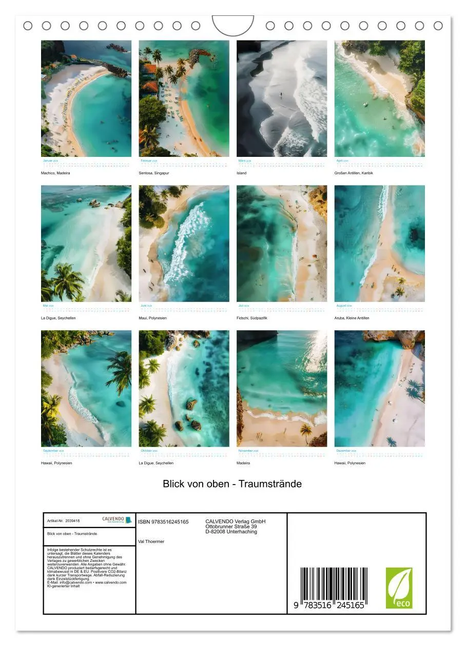 Bild: 9783516245165 | Blick von oben - Traumstrände (Wandkalender 2026 DIN A4 hoch),...