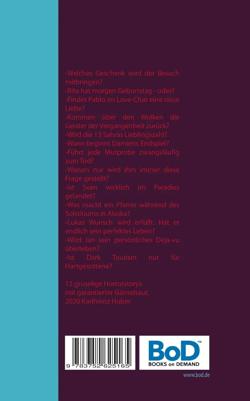 Rückseite: 9783752625165 | 13 Horrorgeschichten | Karlheinz Huber | Taschenbuch | 280 S. | 2020
