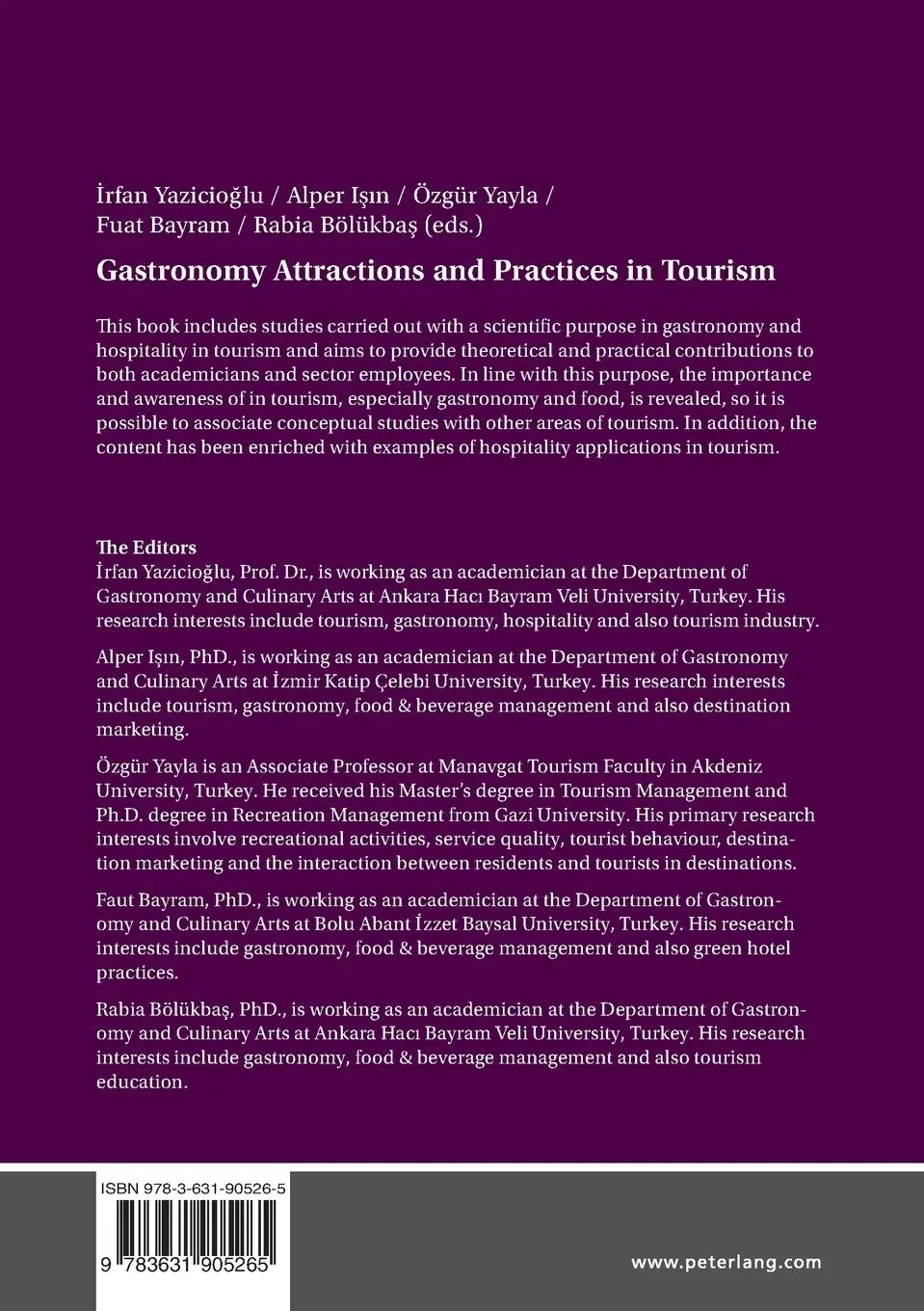 Rückseite: 9783631905265 | Gastronomy Attractions and Practices in Tourism | Yazicio¿lu (u. a.)
