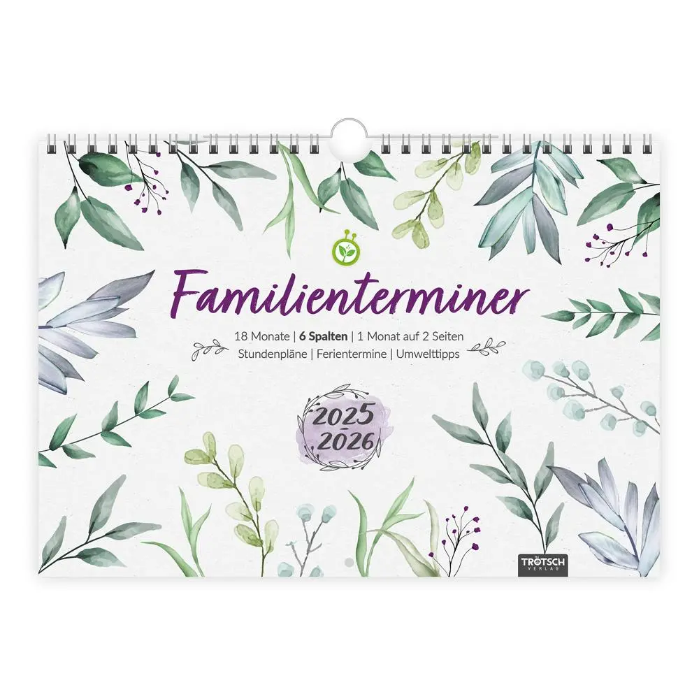 Cover: 9783988025265 | Trötsch Familienterminer Natur für 18 Monate 2025/2026 | Wandkalender