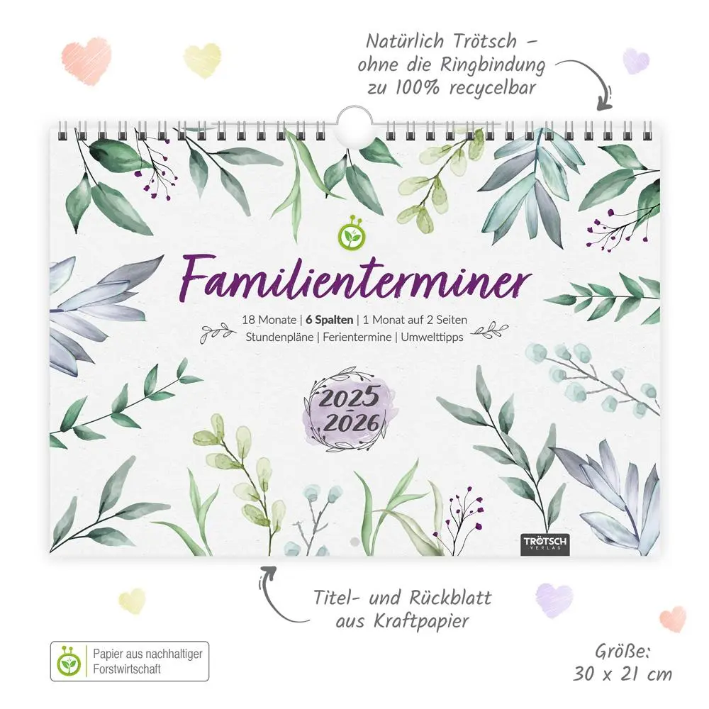 Bild: 9783988025265 | Trötsch Familienterminer Natur für 18 Monate 2025/2026 | Wandkalender