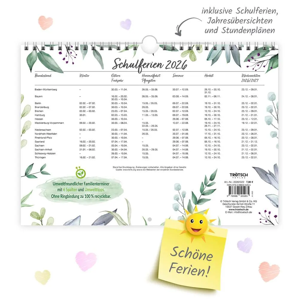 Bild: 9783988025265 | Trötsch Familienterminer Natur für 18 Monate 2025/2026 | Wandkalender