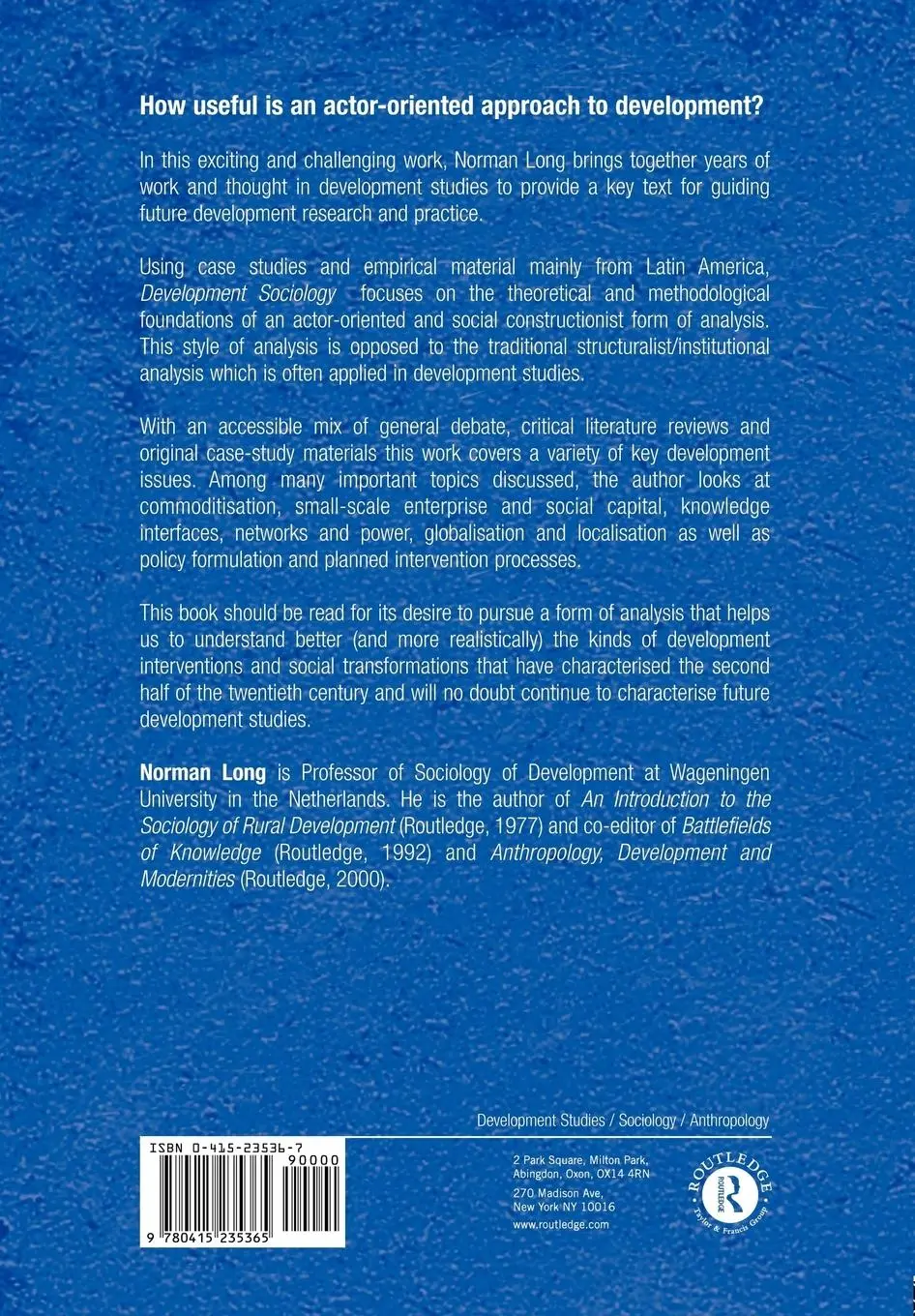 Rückseite: 9780415235365 | Development Sociology | Actor Perspectives | Norman Long | Taschenbuch
