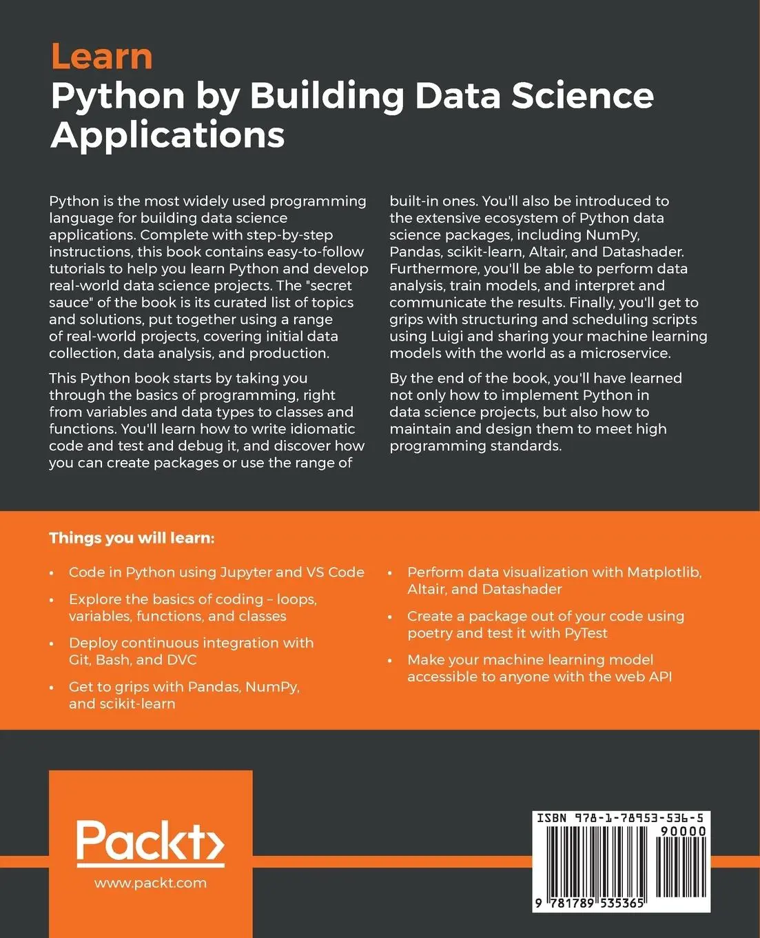 Rückseite: 9781789535365 | Learn Python by Building Data Science Applications | Kats (u. a.)