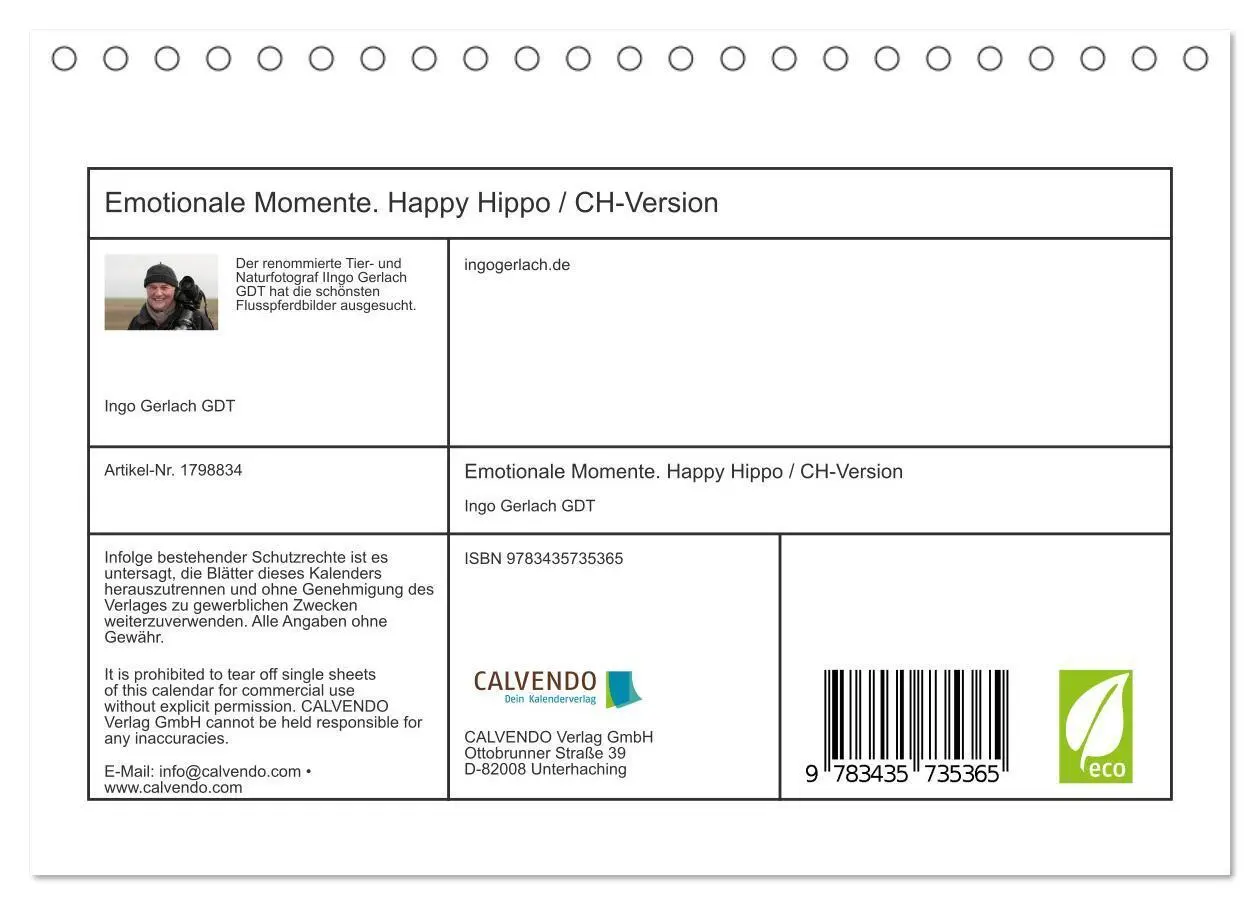 Bild: 9783435735365 | Emotionale Momente. Happy Hippo / CH-Version (Tischkalender 2025...