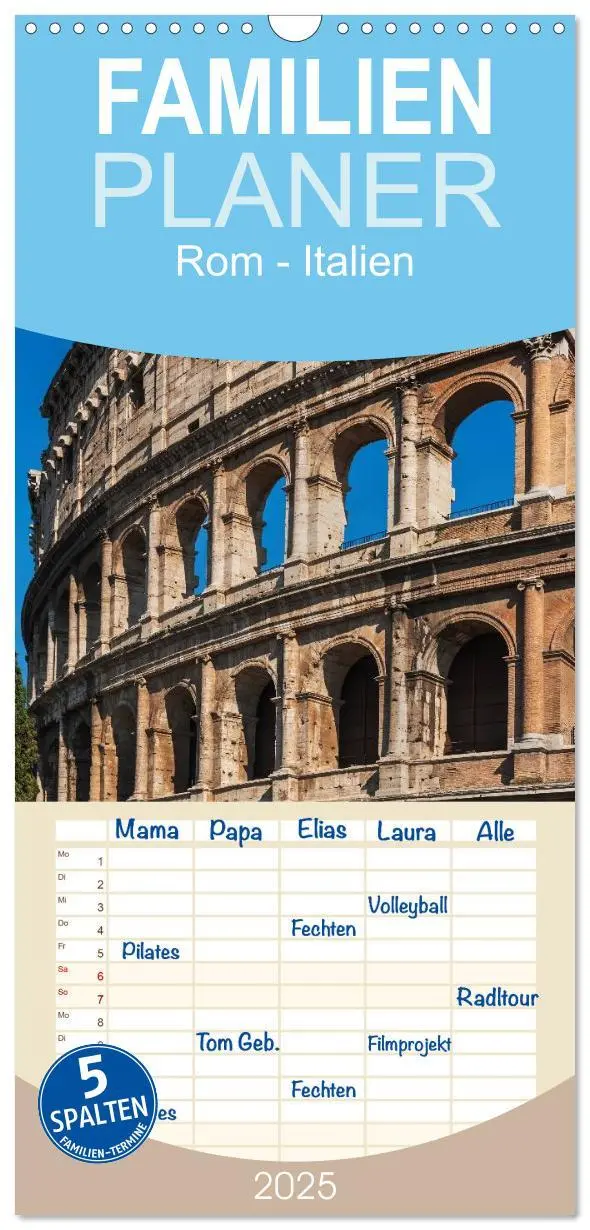 Cover: 9783457125465 | Familienplaner 2025 - Rom-Italien mit 5 Spalten (Wandkalender, 21 x...