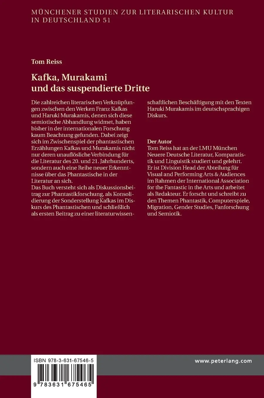 Rückseite: 9783631675465 | Kafka, Murakami und das suspendierte Dritte | Tom Reiss | Buch | 2016
