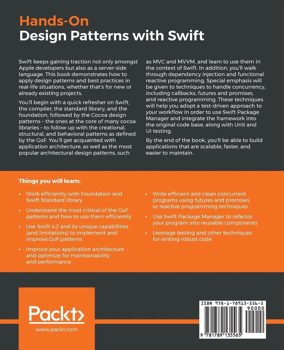 Rückseite: 9781789135565 | Hands-On Design Patterns with Swift | Florent Vilmart (u. a.) | Buch
